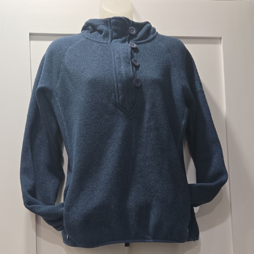 The North Face Dark Teal Fleece Pullover With Hood, 1/2 Zipper with 4 Buttons